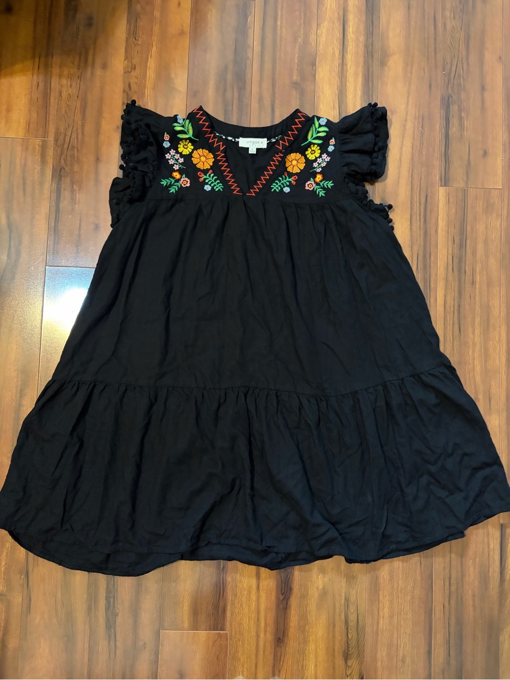 Umgee Black Dress with Bright Floral Embroidery